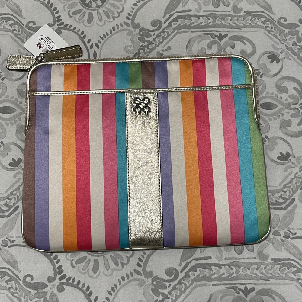 Coach Poppy Legacy Stripe Multicolour iPad Sleeve Tablet Case Gold Metallic